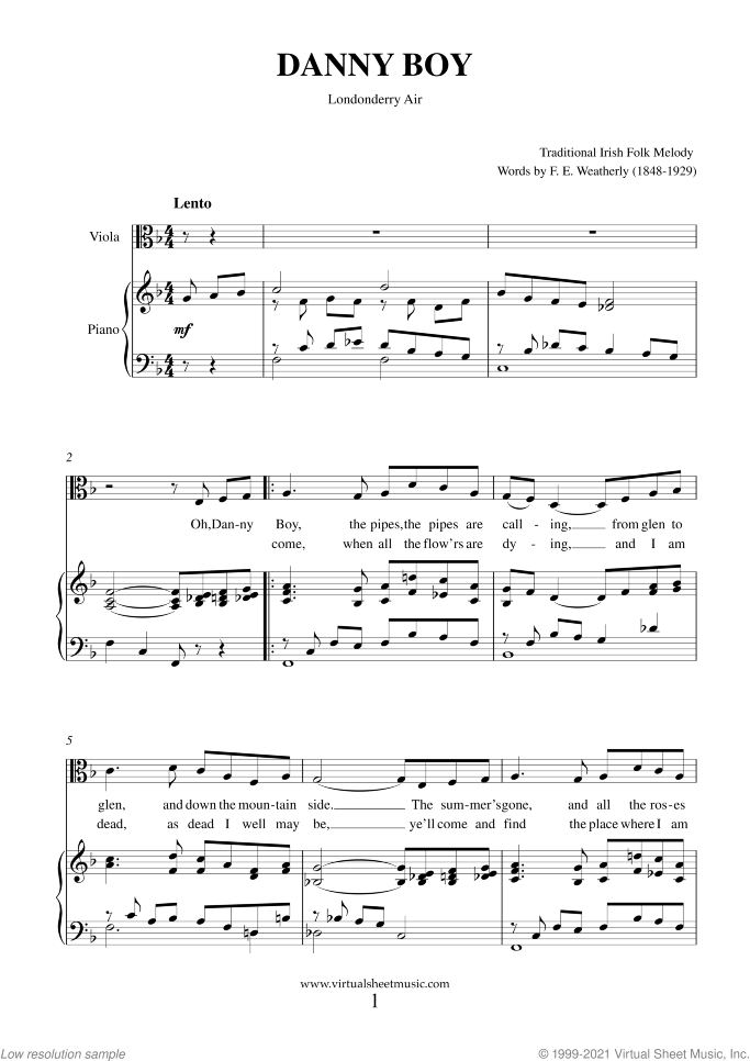 Saint Patrick's Day Collection sheet music for viola and piano, easy skill level