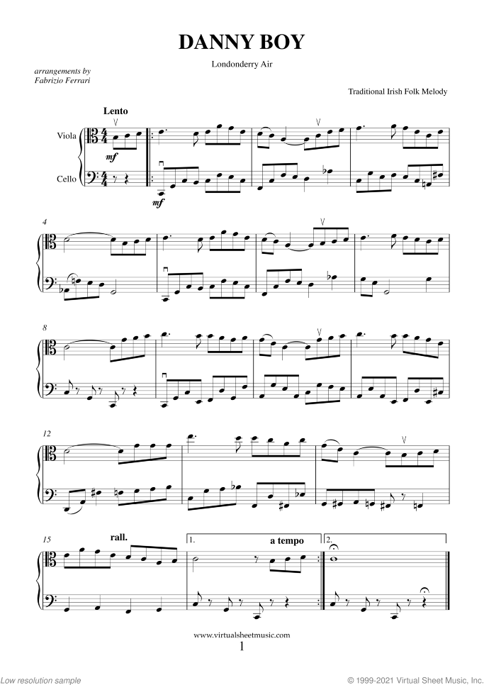 Saint Patrick's Day Collection sheet music for viola and cello, easy skill level