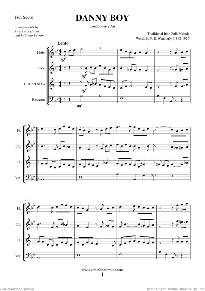 Saint Patrick's Day Collection sheet music for wind quartet, easy/intermediate skill level