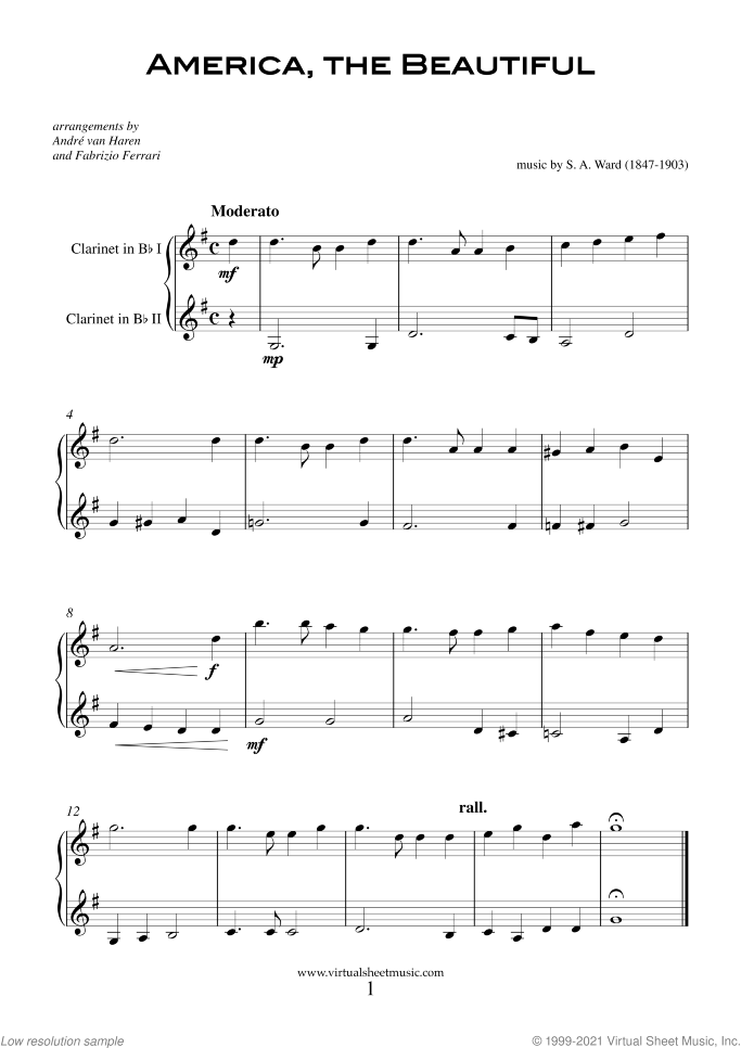 Patriotic Collection sheet music for two clarinets, easy/intermediate duet