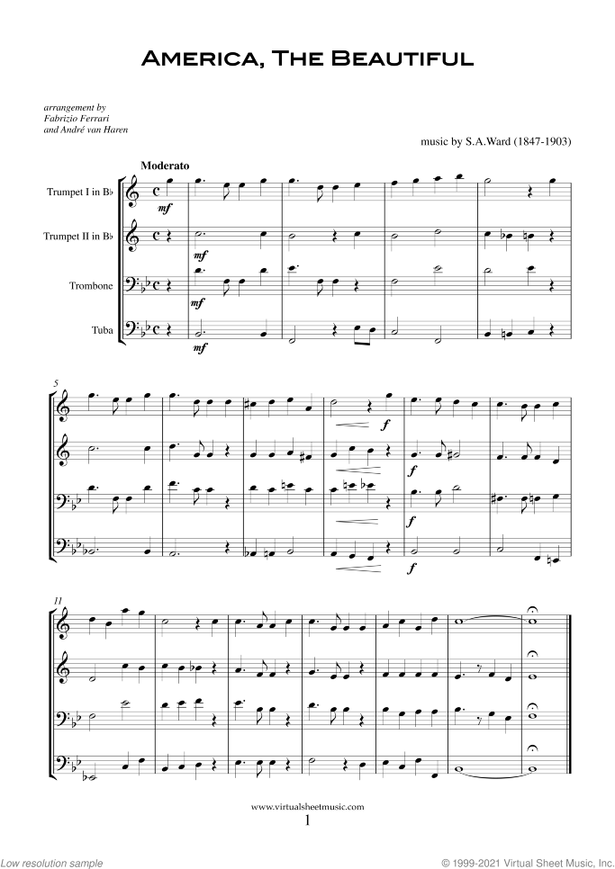 Patriotic Collection sheet music for brass quartet, intermediate skill level