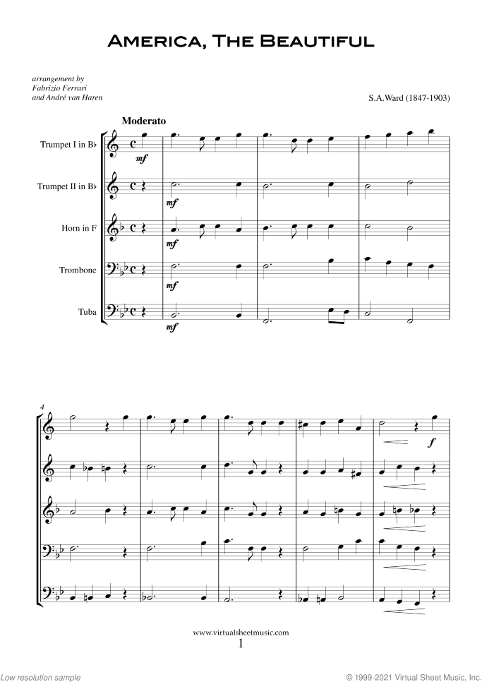 Patriotic Collection sheet music for brass quintet, intermediate skill level