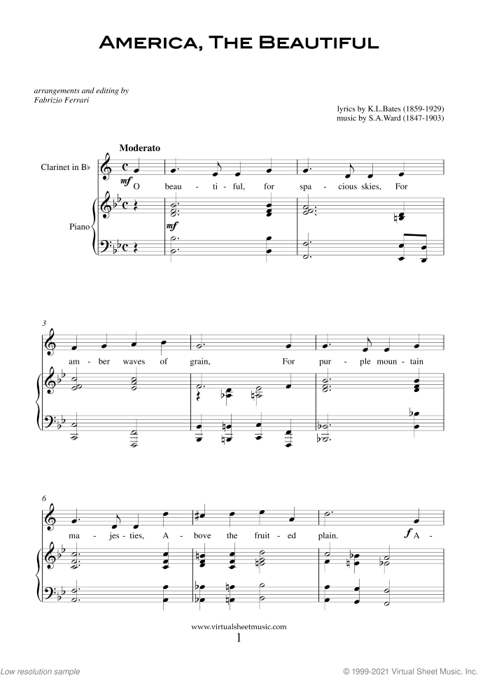 Patriotic Collection sheet music for clarinet and piano, easy skill level