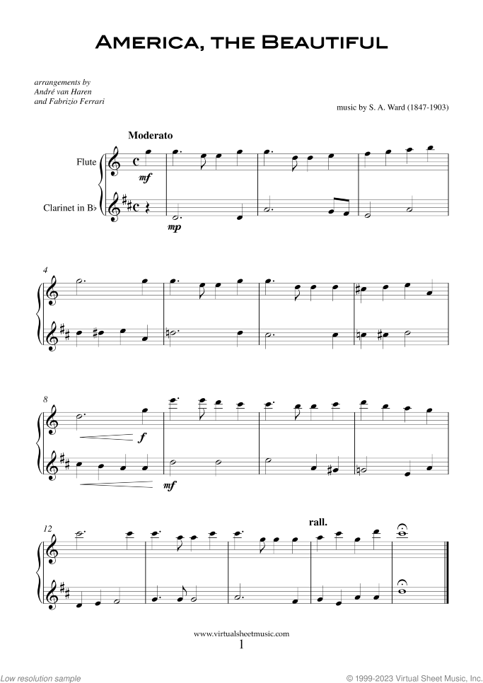 Patriotic Collection sheet music for flute and clarinet, intermediate duet