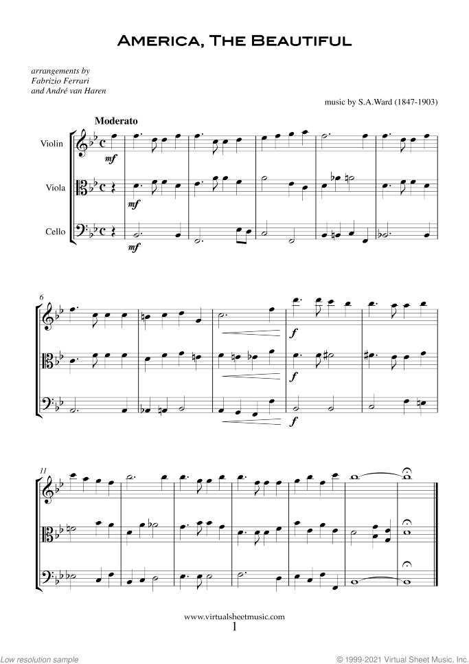Patriotic Collection sheet music for string trio, intermediate skill level