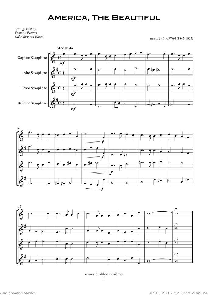 Patriotic Collection sheet music for saxophone quartet, intermediate skill level
