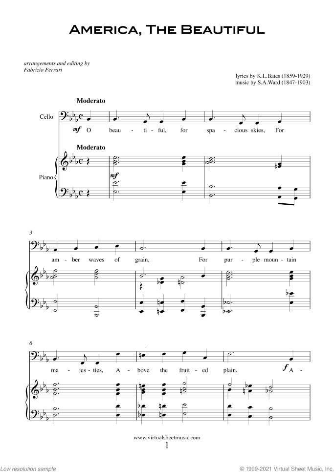 Patriotic Collection sheet music for cello and piano, easy skill level
