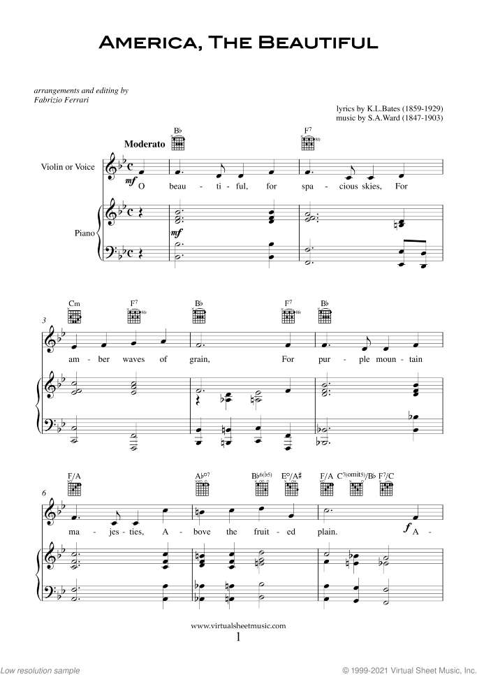 Patriotic Collection sheet music for violin (or voice) and piano, easy skill level