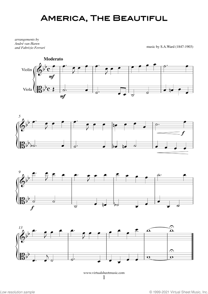 Patriotic Collection sheet music for violin and viola, intermediate duet