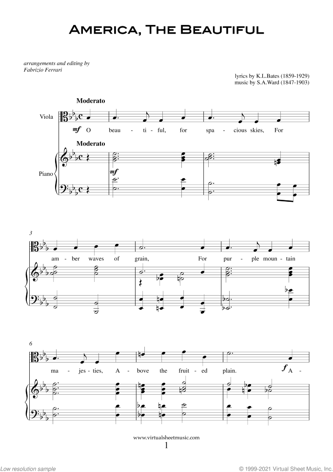 Patriotic Collection sheet music for viola and piano, easy skill level