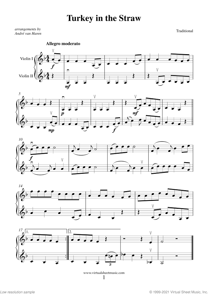 Thanksgiving Collection sheet music for two violins, easy duet