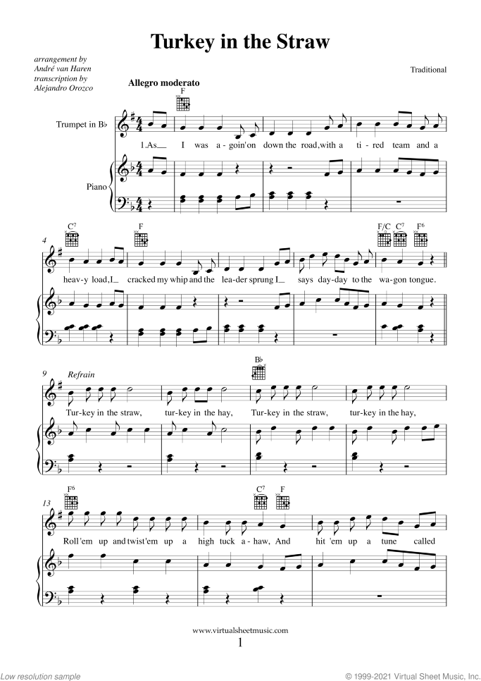 Thanksgiving Collection sheet music for trumpet and piano, easy skill level