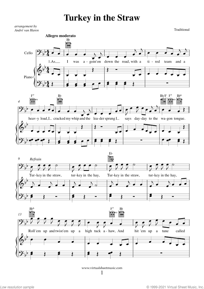 Thanksgiving Collection sheet music for cello and piano, easy skill level