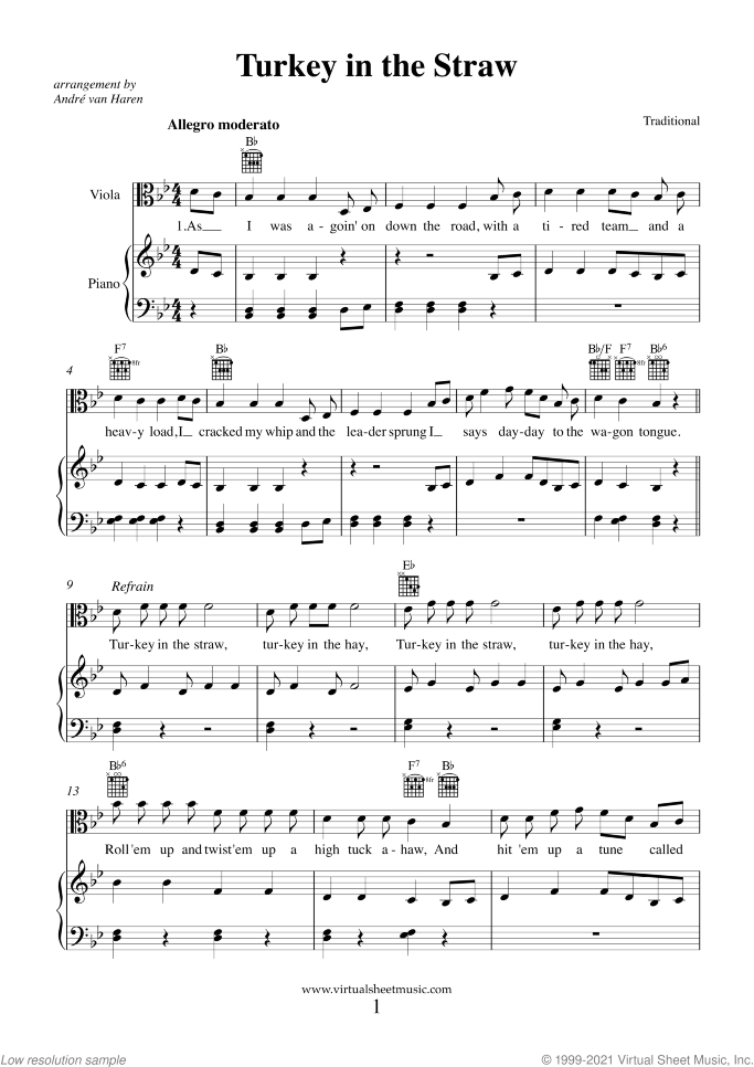 Thanksgiving Collection sheet music for viola and piano, easy skill level