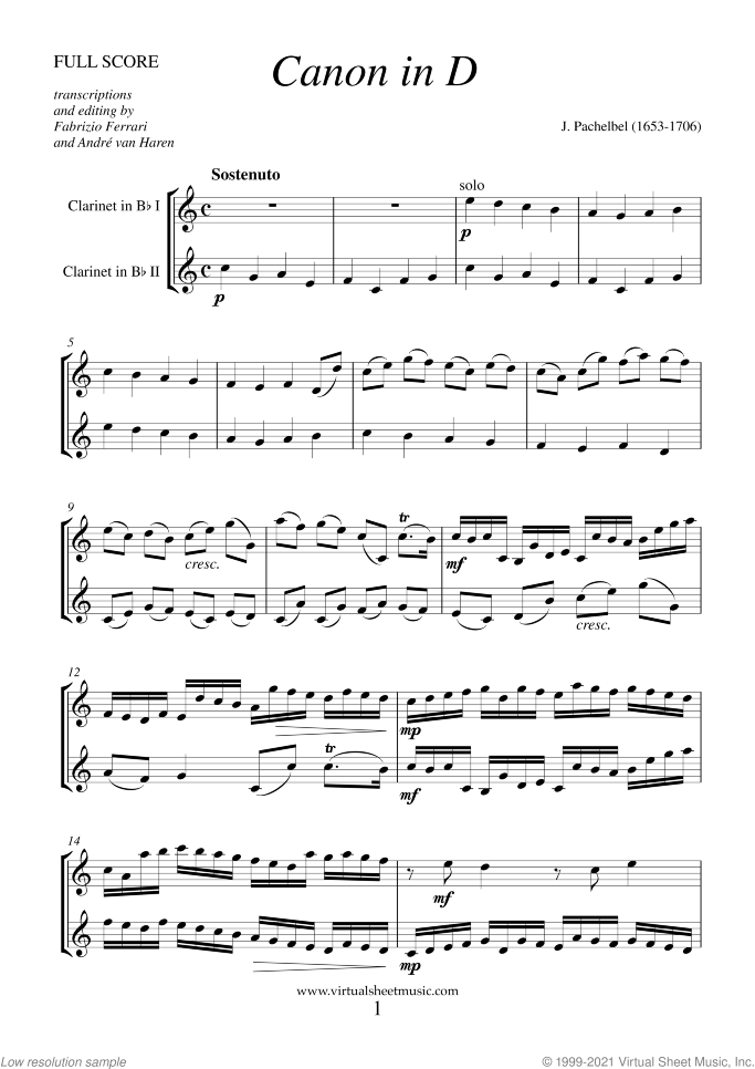 Valentine Sheet Music for two clarinets, classical score, intermediate/advanced duet