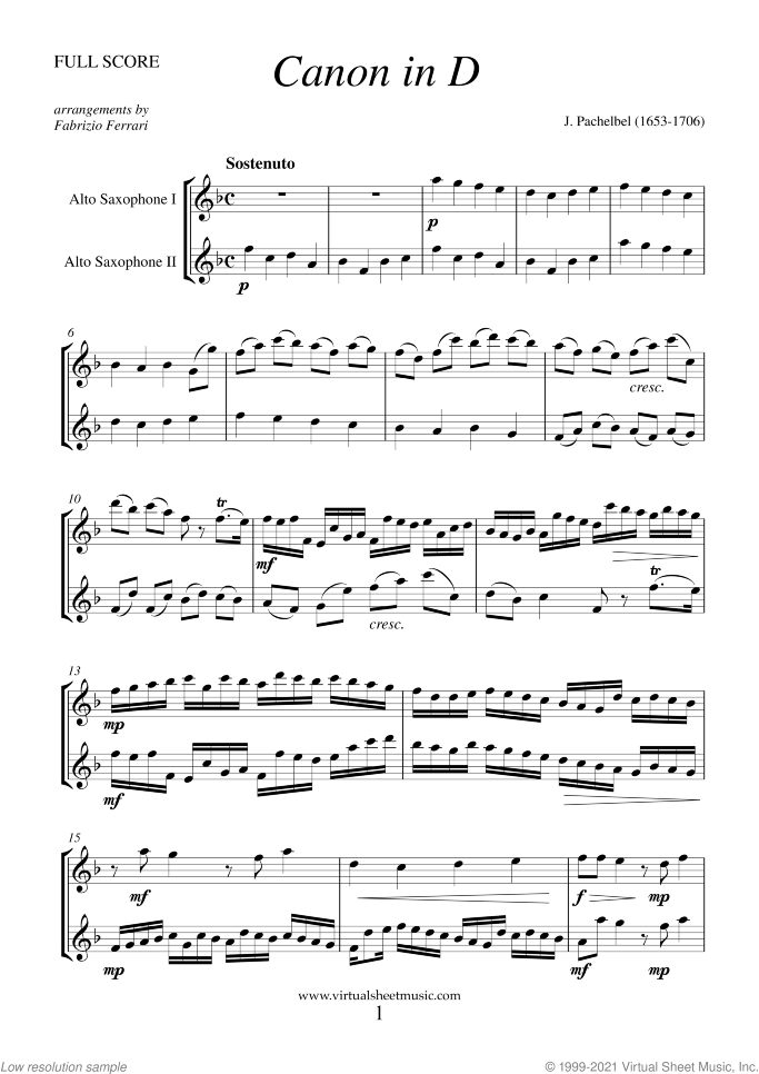 Valentine Sheet Music for two alto saxophones, classical score, intermediate/advanced duet