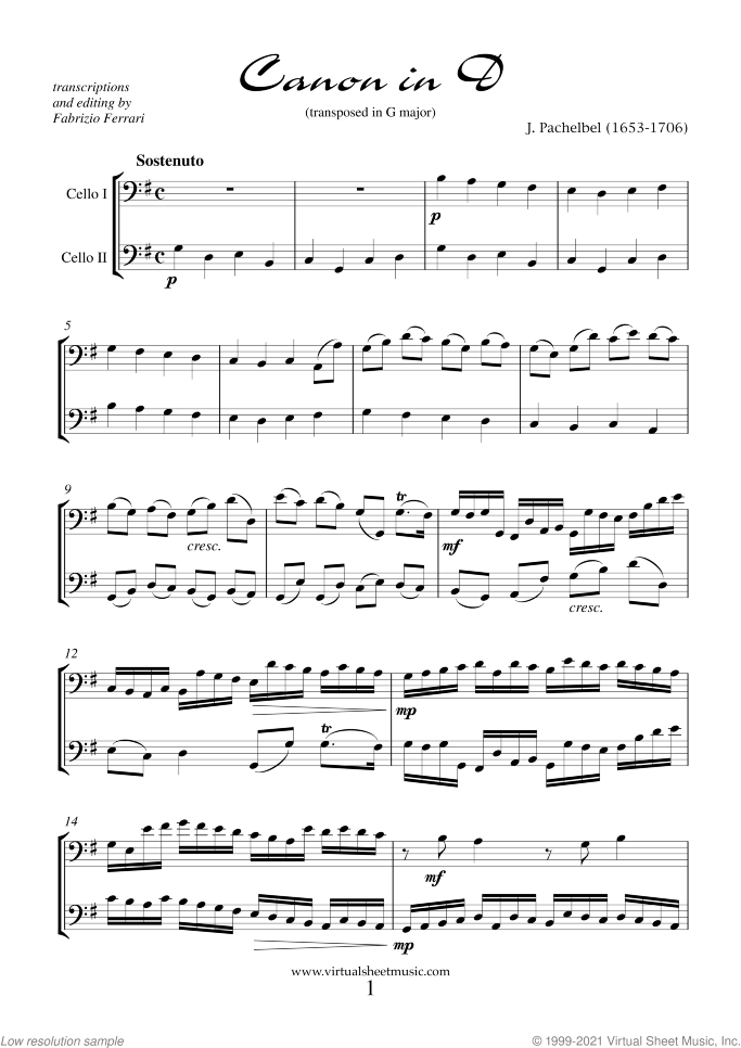 Valentine Sheet Music for two cellos, classical score, intermediate/advanced duet