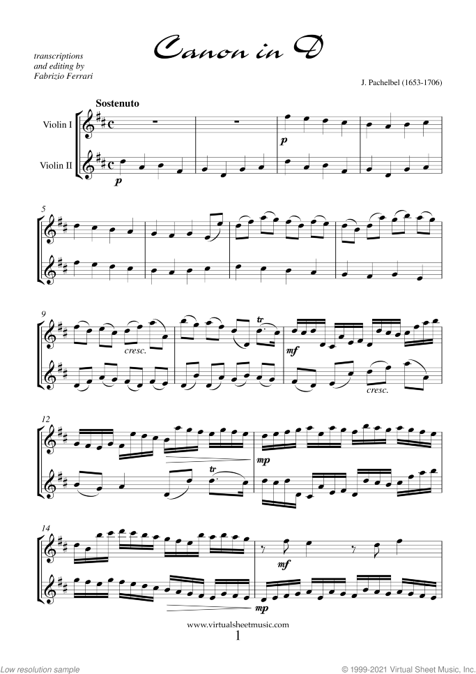 Valentine Sheet Music for two violins, classical score, intermediate/advanced duet