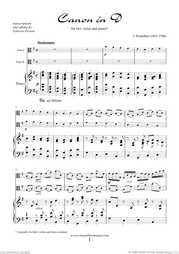 Valentine Sheet Music for two violas and piano, classical score, intermediate/advanced duet
