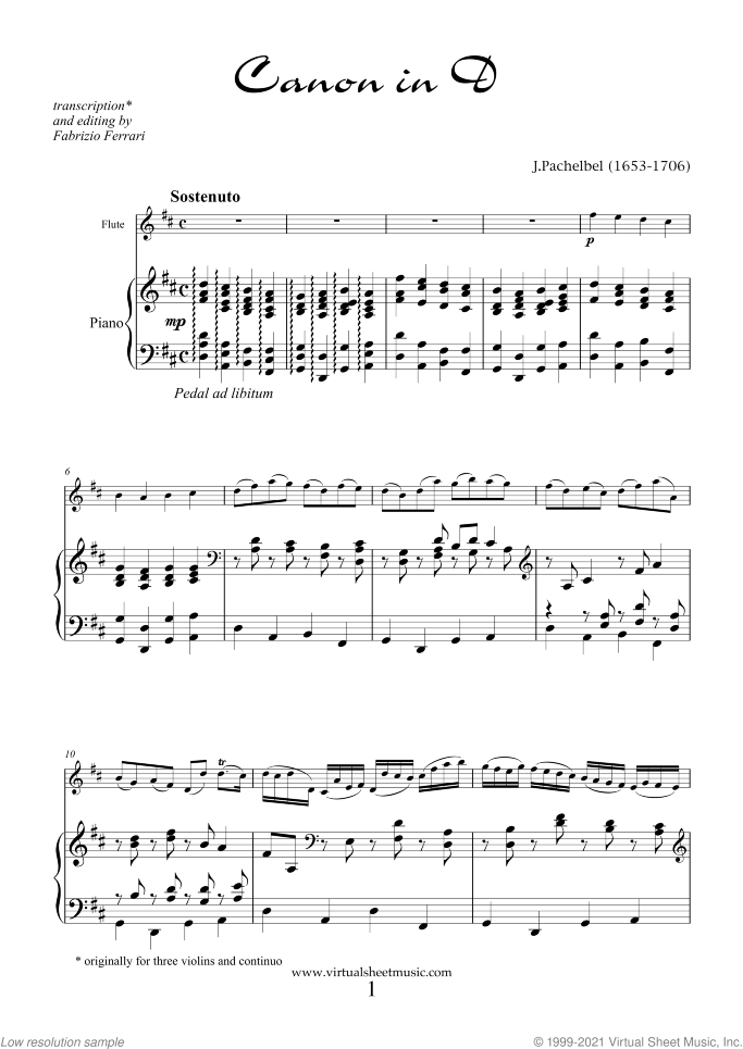 Valentine Sheet Music for flute and piano, classical score, intermediate/advanced skill level