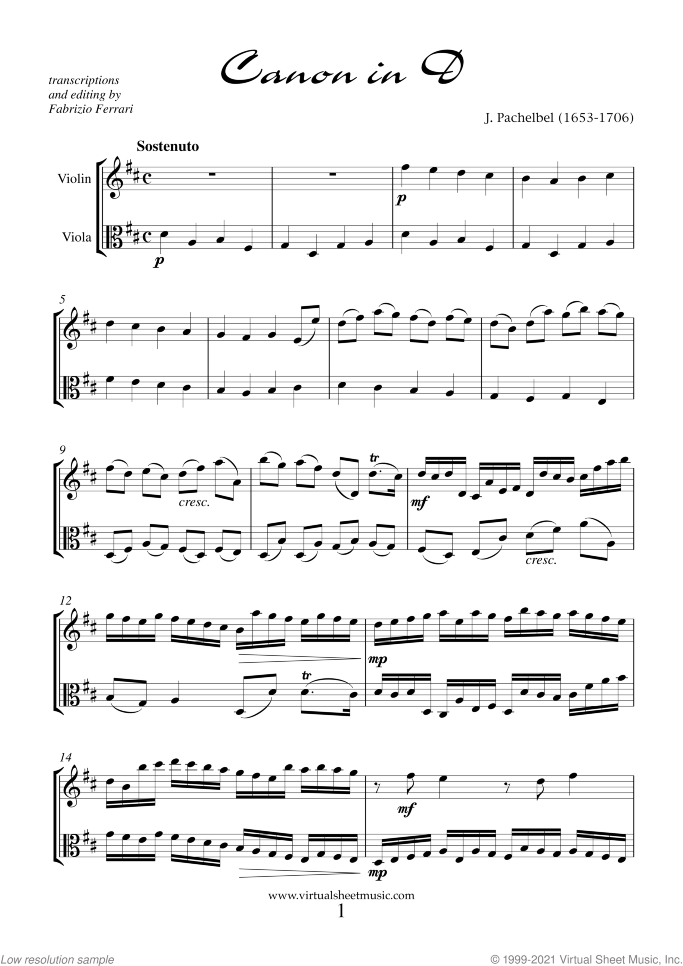 Valentine Sheet Music for violin and viola, classical score, intermediate/advanced duet