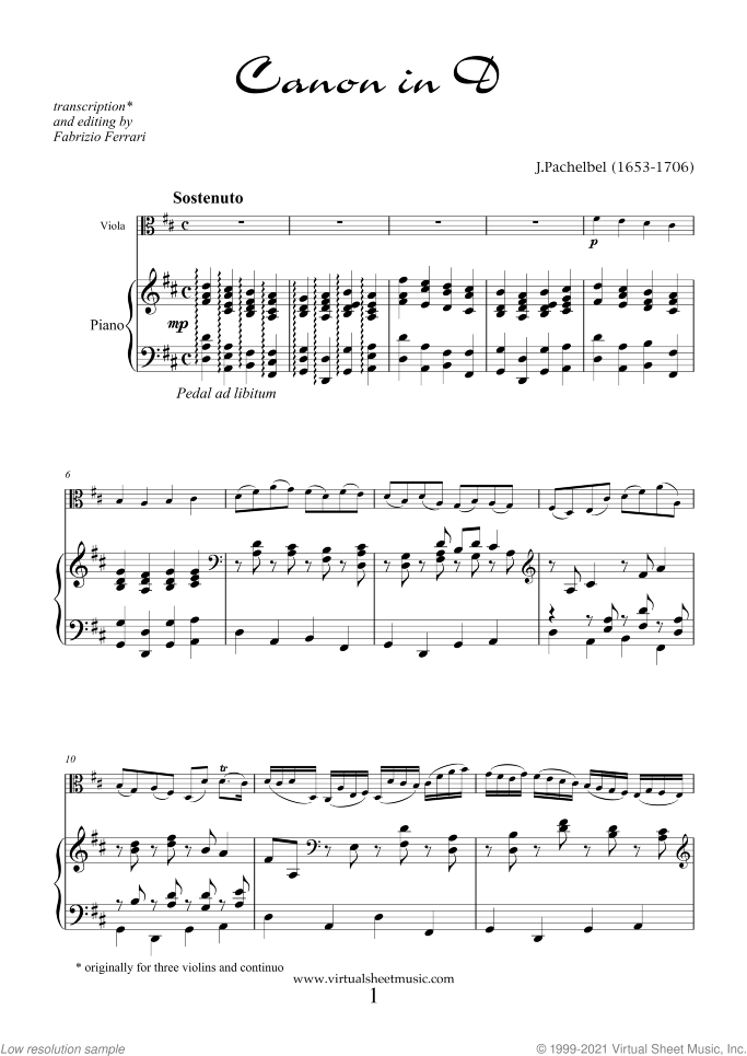 Valentine Sheet Music for viola and piano, classical score, intermediate/advanced skill level