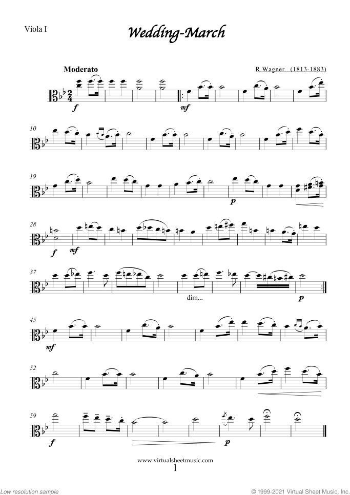 Wedding Sheet Music (parts) for three violas, classical wedding score, easy/intermediate skill level