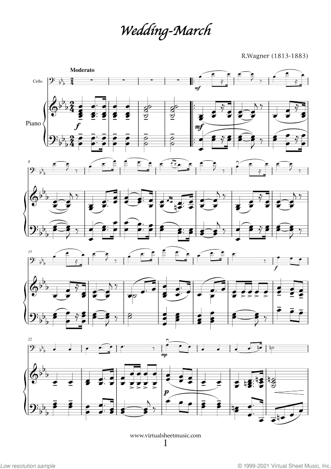 Wedding Sheet Music (NEW EDITION) for cello and piano (organ), classical wedding score, intermediate skill level