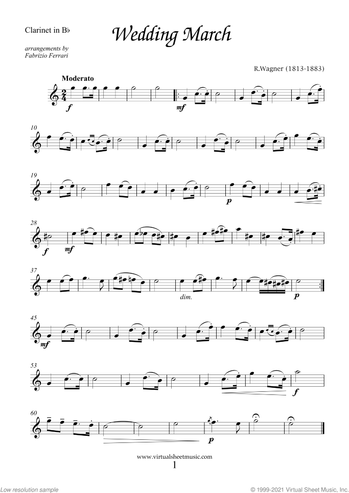 Wedding Sheet Music for clarinet, violin and cello, classical wedding score, intermediate skill level
