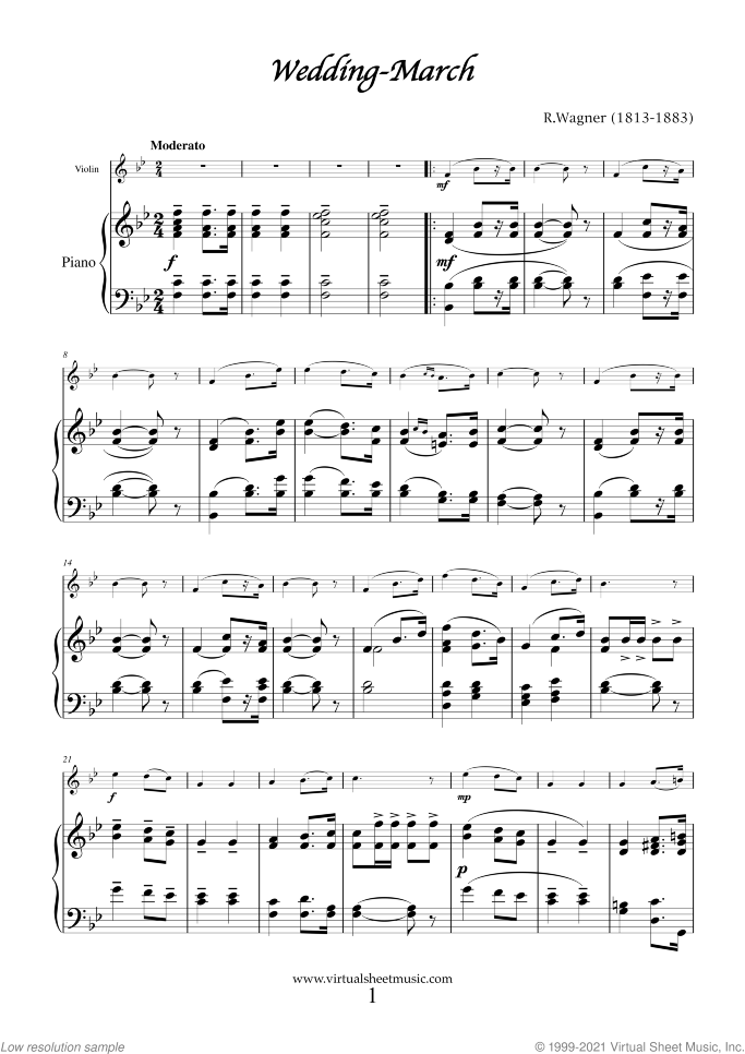 Wedding Sheet Music (New Edition) for violin and piano (organ), classical wedding score, intermediate skill level