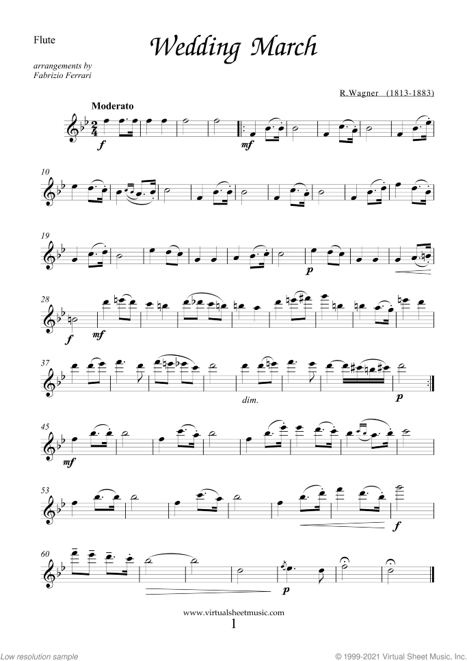 Wedding Sheet Music for flute, violin and cello, classical wedding score, intermediate skill level