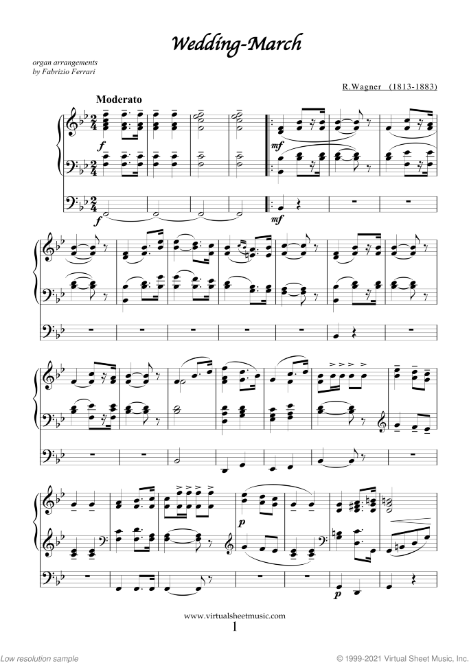 Wedding Sheet Music for organ solo, classical wedding score, intermediate skill level