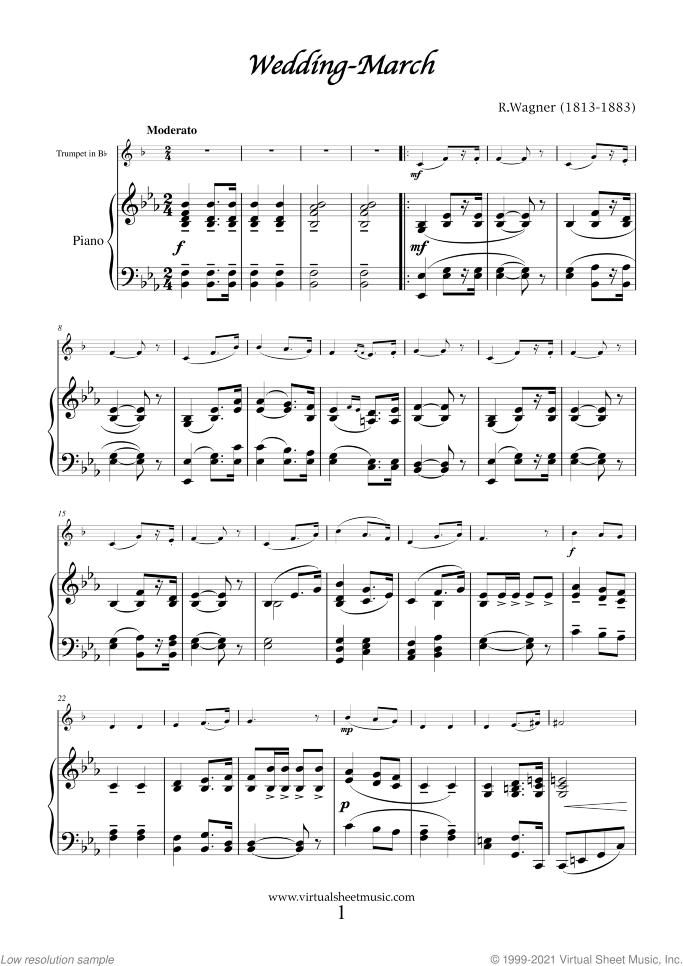 Wedding Sheet Music (New Edition) for trumpet and piano (organ), classical wedding score, intermediate skill level