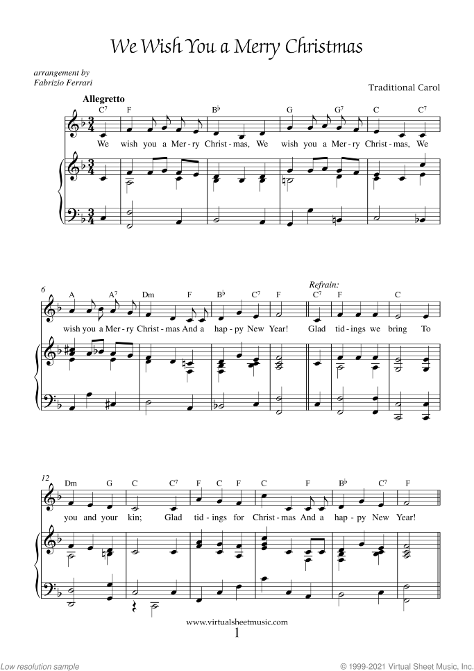 We Wish You a Merry Christmas sheet music for piano, voice or other instruments, easy skill level