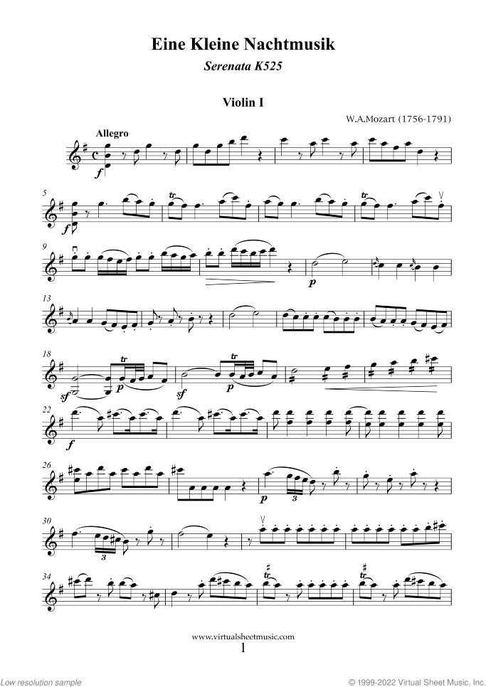Eine Kleine Nachtmusik (parts) NEW EDITION sheet music for string quartet by Wolfgang Amadeus Mozart, classical score, intermediate skill level