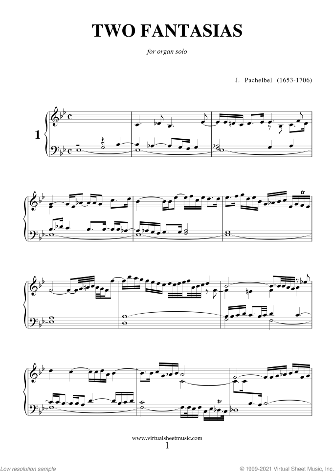 Fantasias sheet music for organ solo by Johann Pachelbel, classical score, intermediate/advanced skill level