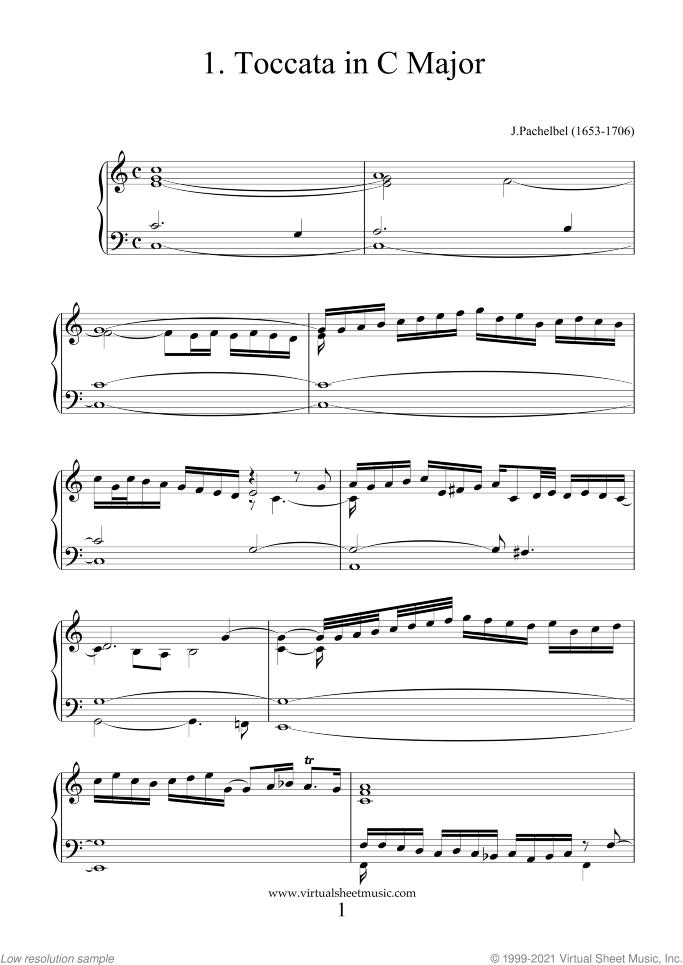 Toccatas sheet music for organ solo by Johann Pachelbel, classical score, intermediate/advanced skill level