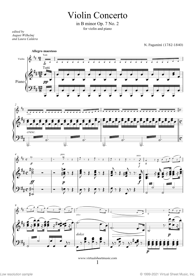 Concerto op.7 no.2 "La Campanella" sheet music for violin and piano by Nicolo Paganini, classical score, advanced skill level