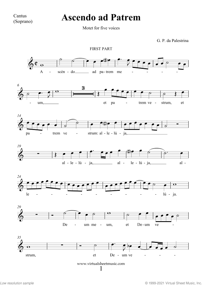 Ascendo ad Patrem (single parts) sheet music for five voices or choir by Giovanni Perluigi Da Palestrina, classical score, intermediate skill level