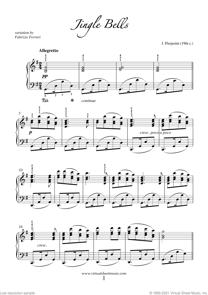 Jingle Bells Piano Sheet Music, Easy with Lyrics [PDF]