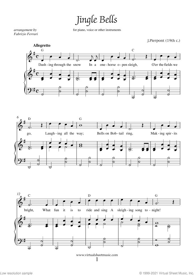 JINGLE BELLS letra Sheet music for Vocals (Solo)