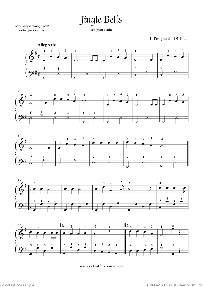 Jingle Bells By Traditional Piano Sheet Music Advanced Level