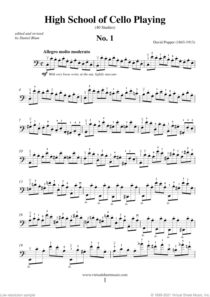 High School of Cello Playing sheet music for cello solo by David Popper, classical score, advanced skill level