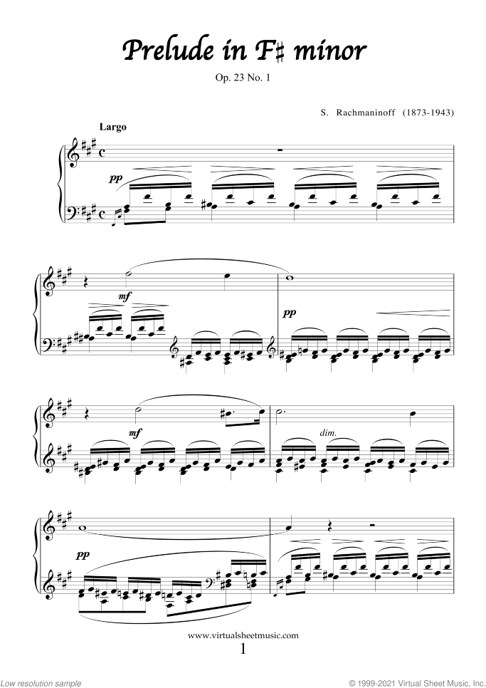 Preludes Op.23 (10) sheet music for piano solo by Serjeij Rachmaninoff, classical score, advanced skill level