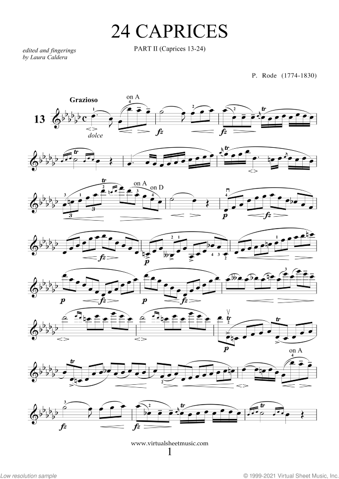 Caprices part II (13-24) sheet music for violin solo by Pierre Rode, classical score, intermediate/advanced skill level