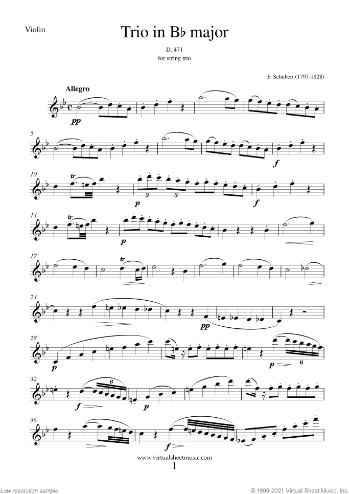 String Trios D. 471 and D. 581 (parts) sheet music for string trio by Franz Schubert, classical score, intermediate/advanced skill level