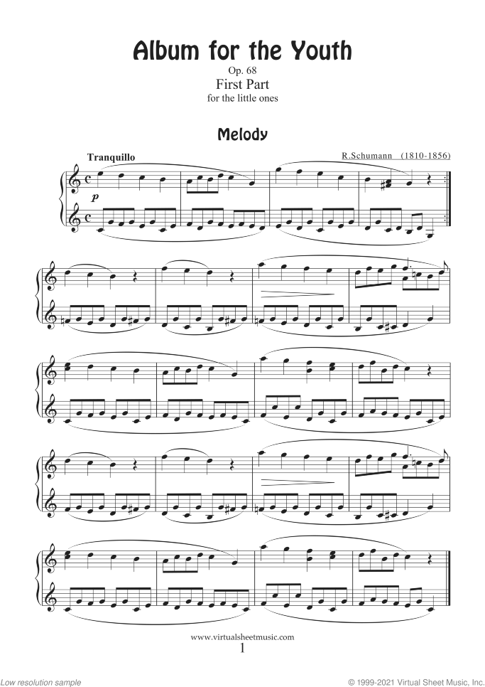 Album for the Youth (COMPLETE) sheet music for piano solo by Robert Schumann, classical score, easy/intermediate skill level