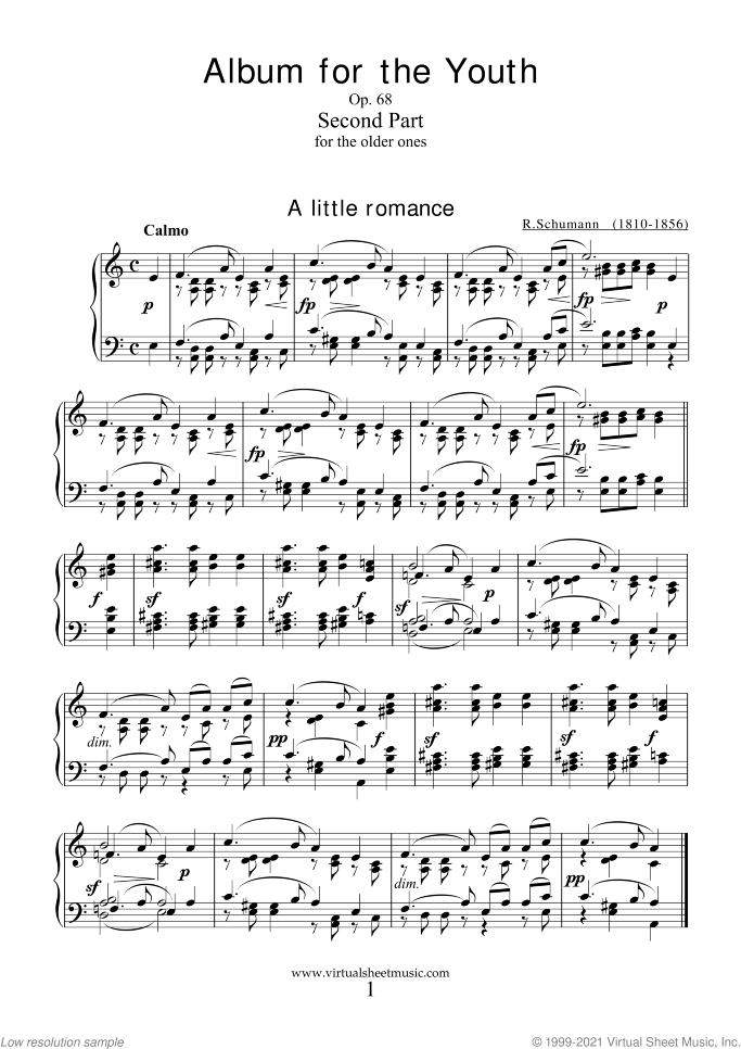 Album for the Youth II sheet music for piano solo by Robert Schumann, classical score, easy skill level