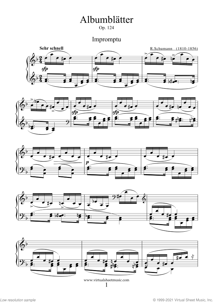Albumblätter Op.124 sheet music for piano solo by Robert Schumann, classical score, intermediate skill level