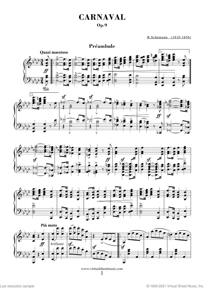 Carnaval sheet music for piano solo by Robert Schumann, classical score, intermediate/advanced skill level
